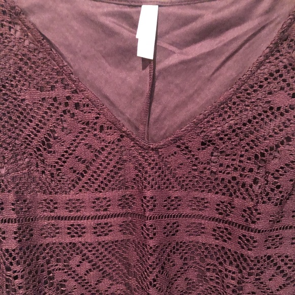 NWT Purple Boho Lace Overlay Long Flare Sleeve V Neck Pullover Mini Dress - Med - Picture 3 of 10
